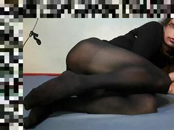 ?ute femboy amateur solo black pantyhose