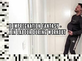 Male impregnation fantasy - Jock in labour during workout