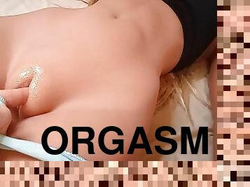 onani, orgasme, sprøjte, fingering, dildo, skede, fanget, solo