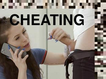 HD Cheating with Handjob - Sexy Young Mia Moore Can't Help Cheating On Her Husband while Chatting with him on the Phone - Mia Moore