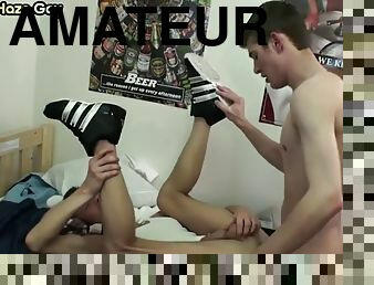 Hazed amateur str8 stud fucked by voyeuristic frat in the bedroom