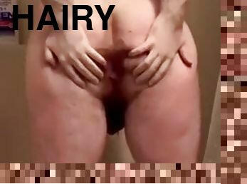 Hairy bear takes a shower and shows off his ass