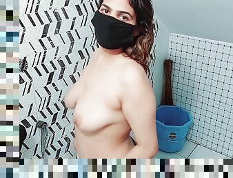 Beauty Queen Desi Wife Sobia Nasir In Black Bikini Taking Shower On Live Whatsapp Video Call