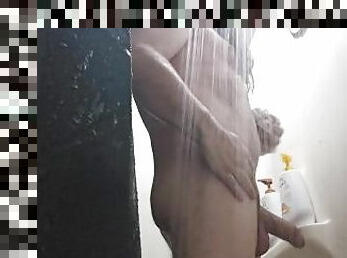 bañando, papá, amateur, polla-enorme, gay, regordeta-chubby, ducha, a-solas, papi, tatuaje