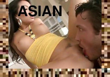 Flattering asian babe with a medium ass stimulated as her pussy is licked before being humped