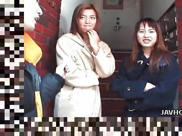 Japanese girls in coats flash in public