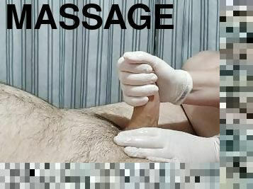Handjob with new ice oil for massage. Tickled balls and tears. ????????????