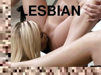 Squirting lesbian babes eating each other hairy pussy