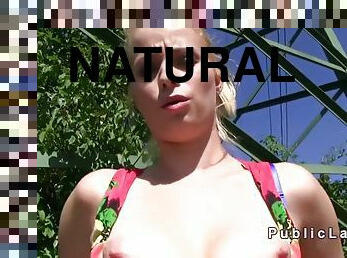 Natural busty Czech bangs in nature for money