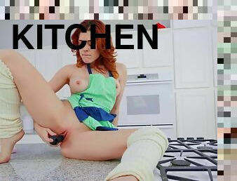 Top-tier kitchen masturbation with radiant redhead Molly Stewart