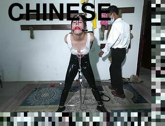 asiático, juguete, sadomasoquismo, fetichista, látex, amordazada, china, bondage, dominación, morena