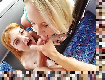 Anna Darling and Lola Gatsby sharing cock in the bus