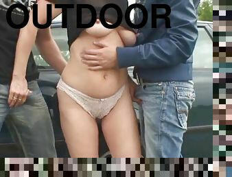 Two buddy fuck sexy granma outdoors