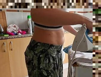 Ironing with my bloated belly after lunch