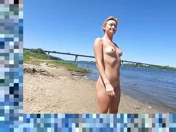 nudist, publik, rysk, fru, amatör, brudar, hemmagjord, strand, blond, petit