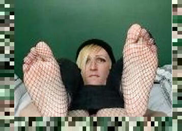 Alt Tgirl Strips, Stretches Virgin Hole, Rips Fishnets, Rides Dildo, Strokes Slow and Cums