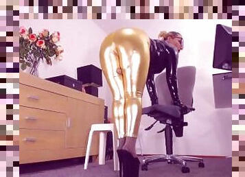 Be teased by gold tight leggings - Legjob, big legs fetish, thighs fuck - thighjob, cock scissoring