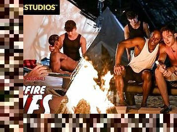 Chocolate Hunk Spitroasted By Sexy Stranger & Jock Buddy - NextDoorStudios