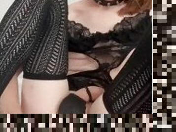 Goth femboy in lingerie