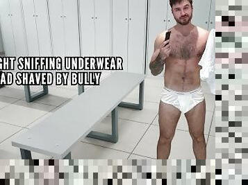 Caught sniffing underwear & head shaved by bully