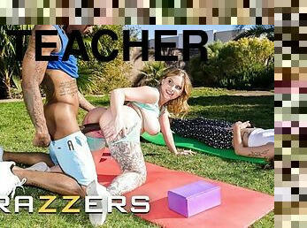 BRAZZERS - Yoga Teacher Brandy Renee Seduces Damion Right Under His Girlfriends Nose & Gets Facial