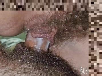 Juicy hairy wet pussy gets creampie and continues to get fucked