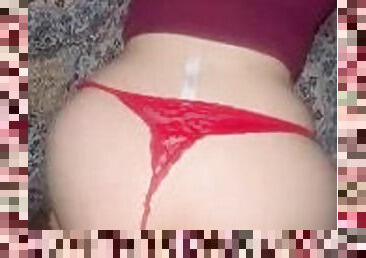 Sexy white girl in red thong gets it
