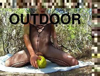 Nylondelux melon outdoor fucking in nylon