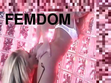 Experienced Blonde Femdom Uses Her Skills And Thick Strapon To Satisfy The Busty Lesbian Hottie