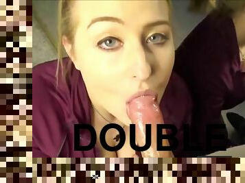 Double vision-blonde girl's dripping salivating deepthroat