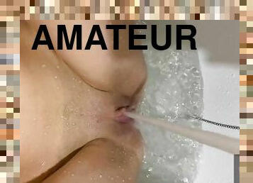 Perfect body wet shower and tall brunette Margot solo. Margo4Master