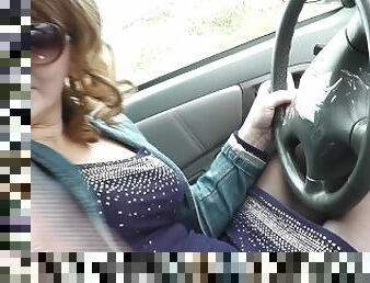 Sexy Milf driver stopped car while driving masturbates pussy fingering nipples and strong wet orgasm