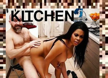 Fucking a Venezuelan in the kitchen. with Kesha Ortega and Luca Borromeo
