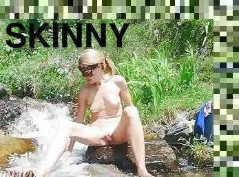 Skinny girl walks & gets naked to take shower in nature, almost caught - nude Tik Tok Angel Fowler