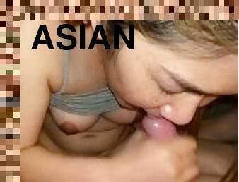 Cum covered Asian wife
