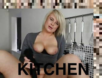 Horny Blonde Slut Fucks Herself Senseless With A Kitchen Rolling Pin!