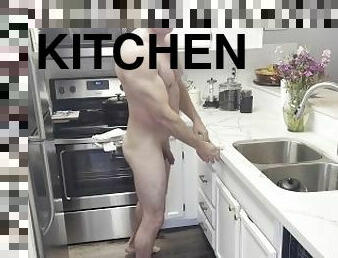 Muscular Stud Cleans Kitchen Naked - nice cock and ass!