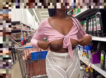 Girl With See Through Shorts And A Pink Thong At The Grocery Store