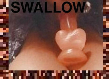 Bbw swallows dildo