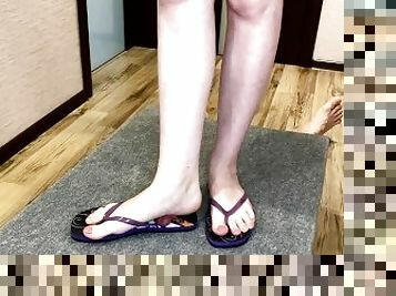 Mistress in flip flops tramples slave's tortured cock EasyCBTGirl