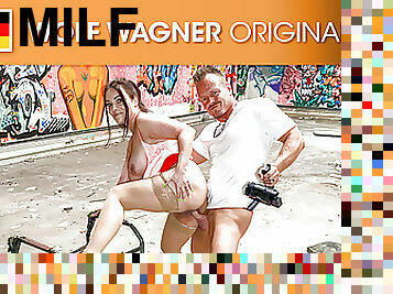 Hot fuck for MILF Dirty Priscilla in PUBLIC! Wolfwagner.com