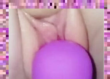 Cute teen cums on 8 inch dildo