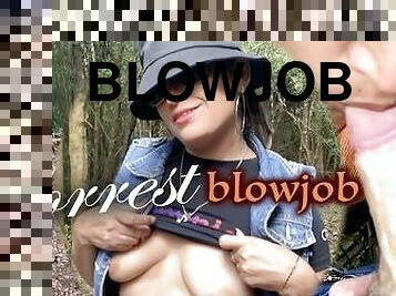 Lonely girl in the forest gives me a hot blowjob and makes me cum