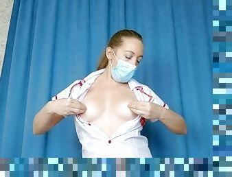 Nurse slut in medical gloves gets a mouth full of cum and spit it in her covid mask