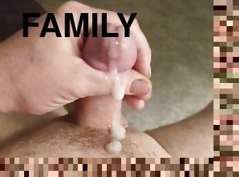 Dad just had to stroke his small cock and be quiet, family in next room