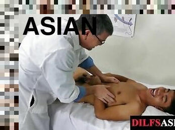 Cocksucked slim Asian fingered and breeded mature doctor