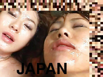 Japanese sluts in bukkake threesome
