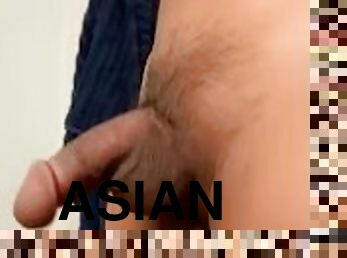 Asian Twink Shows Off Semi Hard Cock
