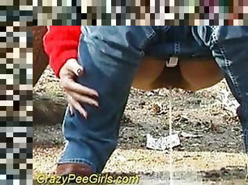 Watch as gorgeous girls piss in public places