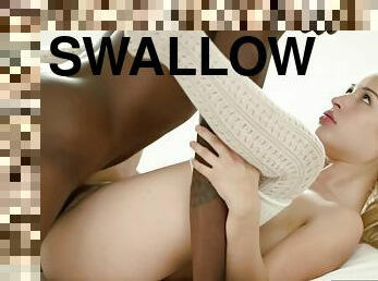 Milky-skinned Yammy Blonde Swallows Low-hanging Black Balls